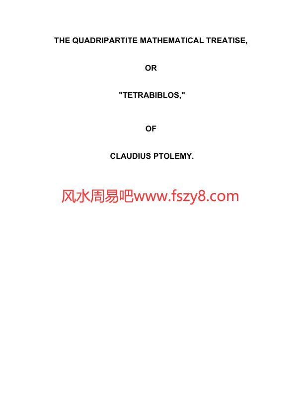 ClaudiusPtolemy–TetrabiblosPDF电子书籍118页 ClaudiusPtolemy–Tetrabiblos书籍扫描(图1)