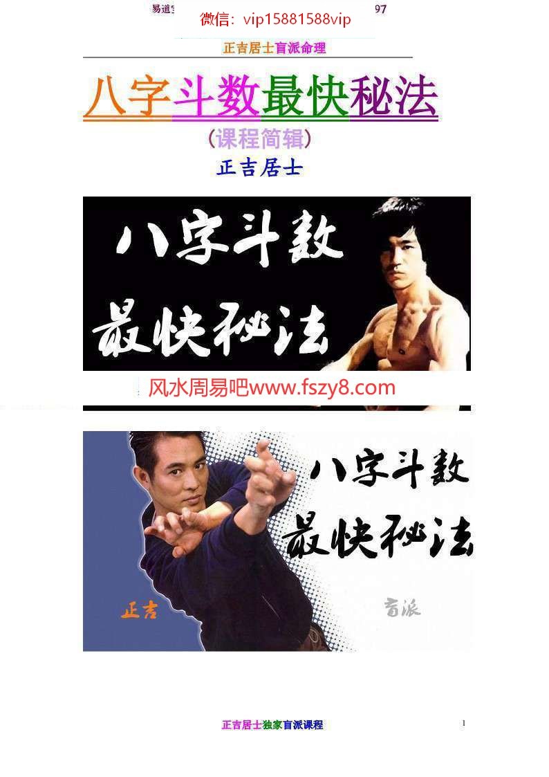 正吉居士八字斗数最快秘法电子书PDF416页 正吉居士盲派命理速成讲义百度云网盘下载(图1)